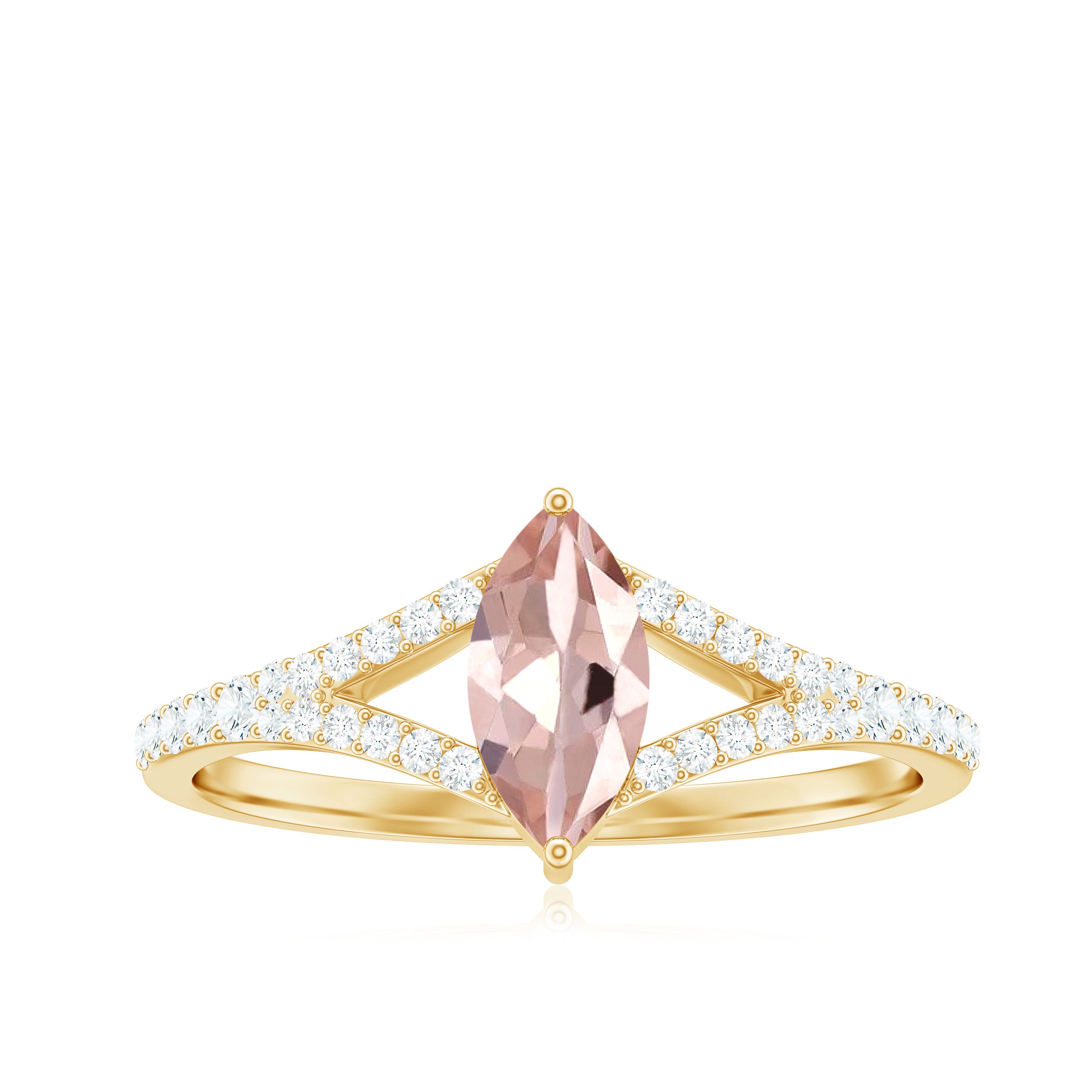 Marquise Morganite Split Shank Engagement Ring with Diamond Morganite - ( AAA ) - Quality - Rosec Jewels