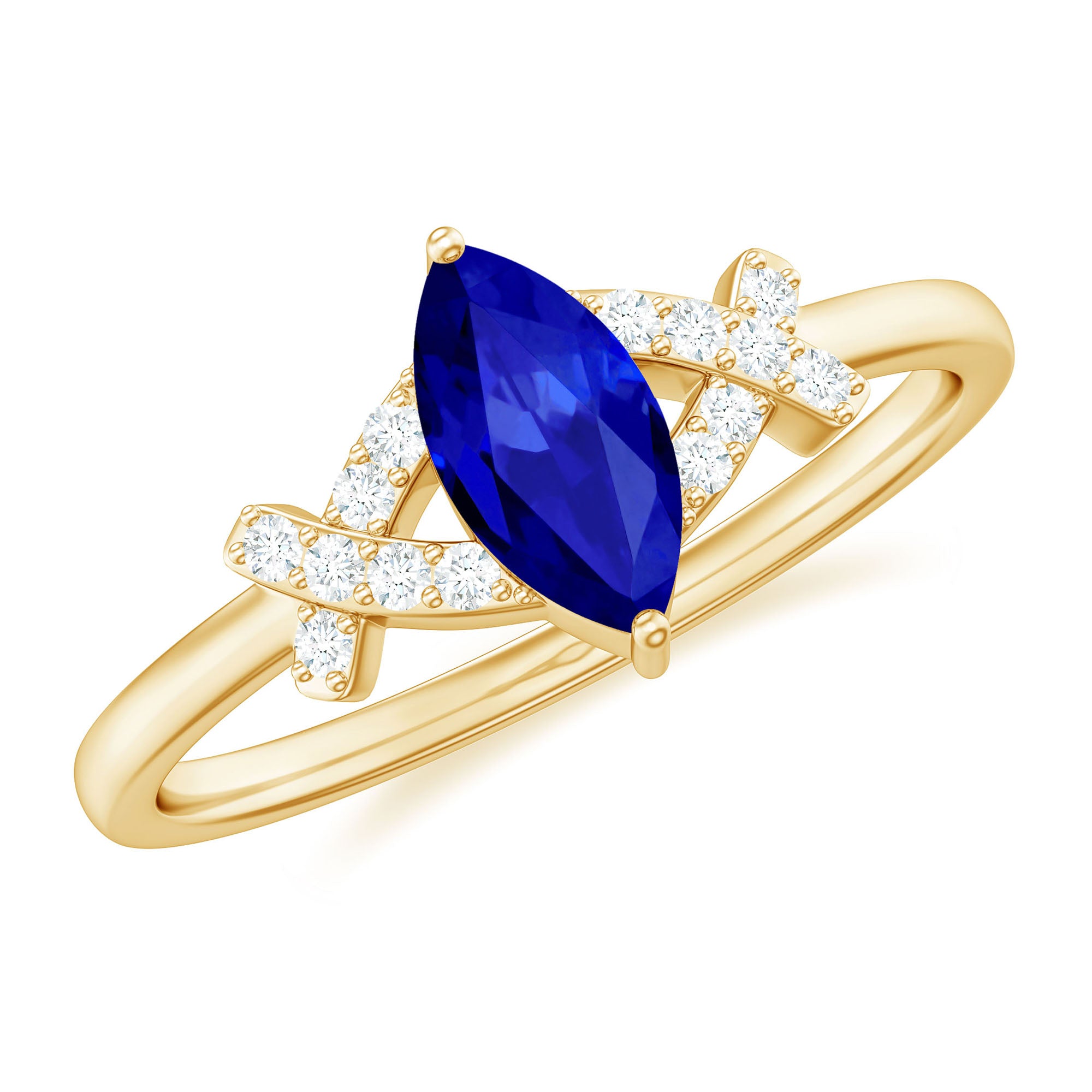 Created Blue Sapphire Minimal Engagement Ring With Diamond Lab Created Blue Sapphire - ( AAAA ) - Quality - Rosec Jewels