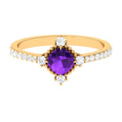 Cushion Amethyst Solitaire Engagement Ring with Diamond Side Stones Amethyst - ( AAA ) - Quality - Rosec Jewels