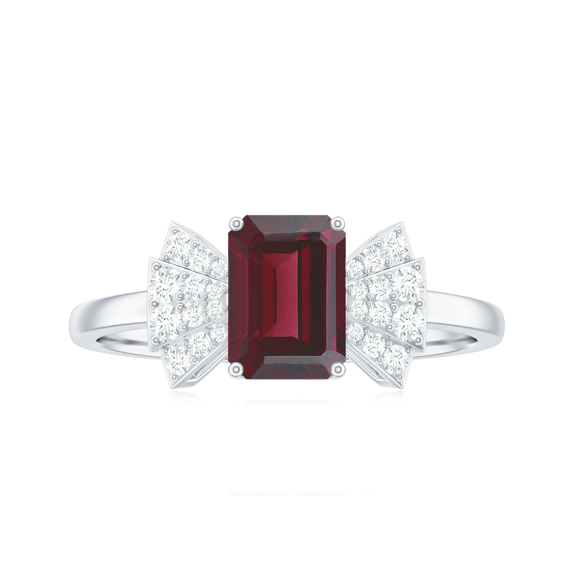 2.50 CT Designer Rhodolite Solitaire Ring with Diamond Stones Rhodolite - ( AAA ) - Quality - Rosec Jewels