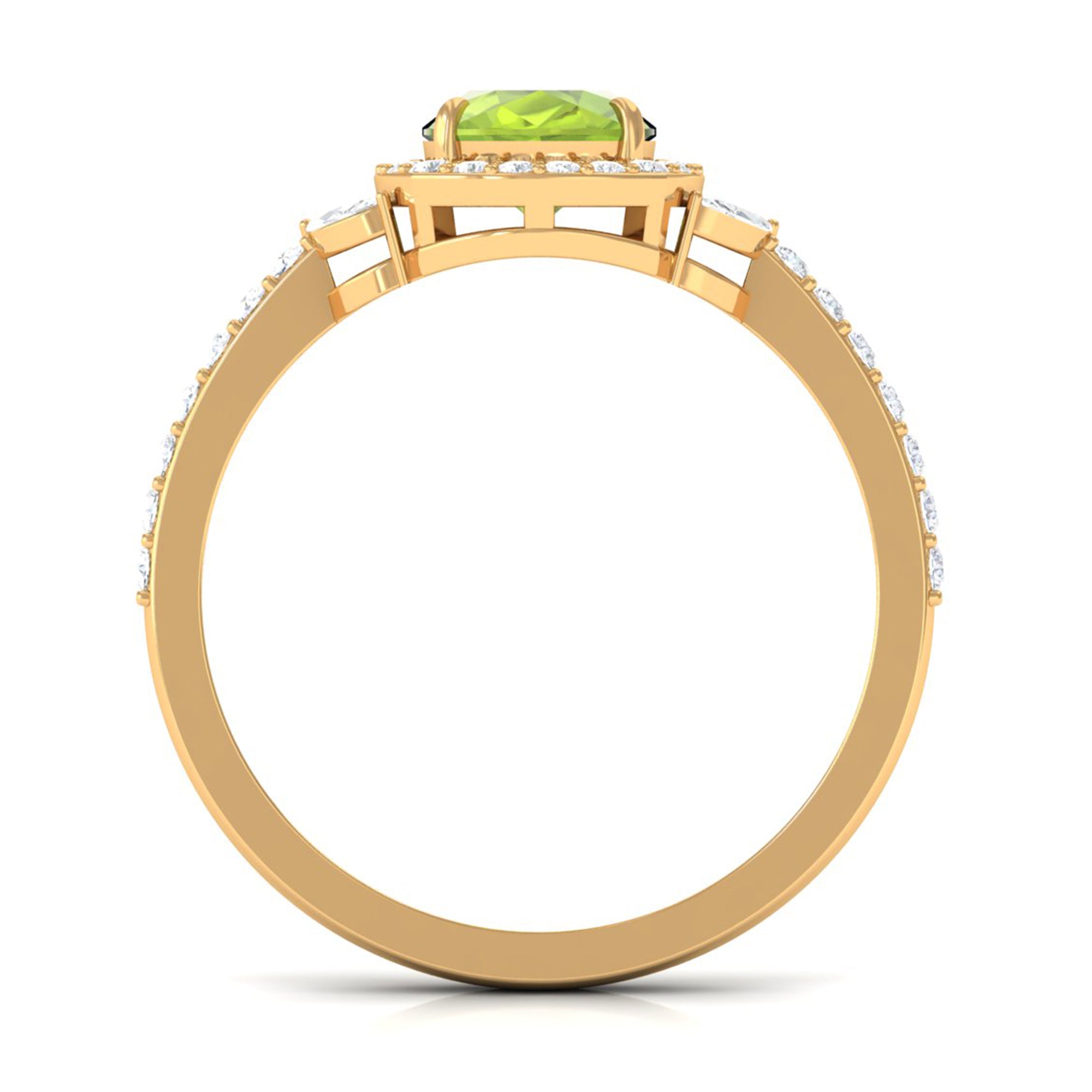 Natural Peridot Halo Engagement Ring with Diamond Peridot - ( AAA ) - Quality - Rosec Jewels