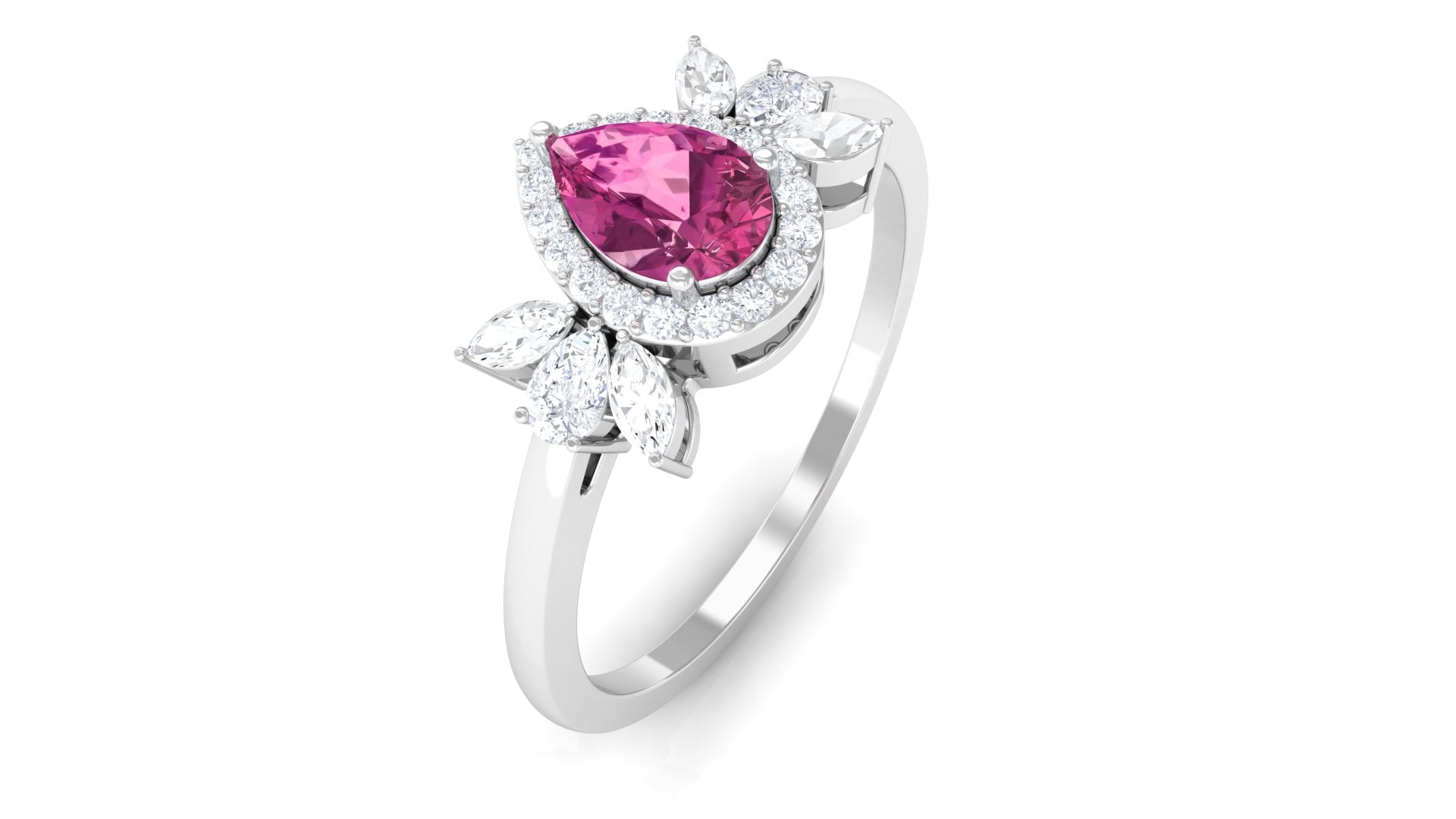 Pink Tourmaline Engagement Ring with Diamond Halo Pink Tourmaline - ( AAA ) - Quality - Rosec Jewels