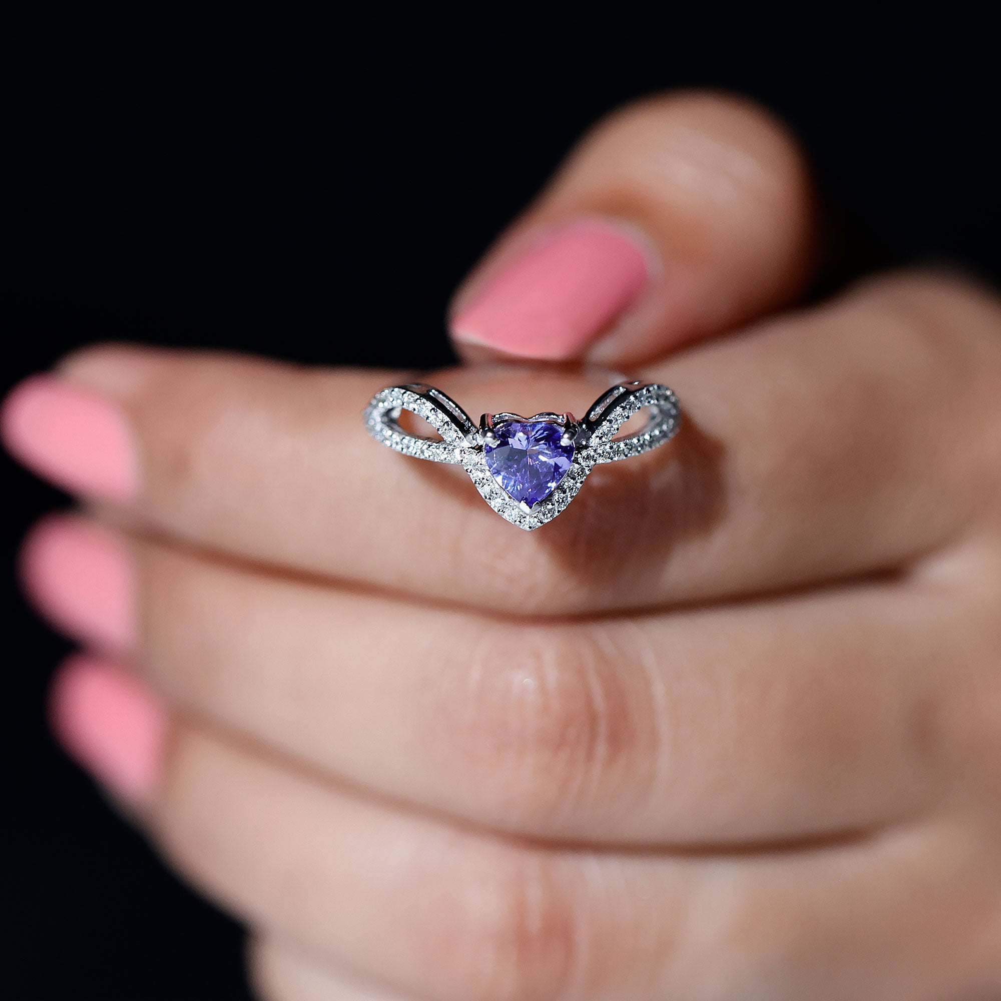 1.50 CT Designer Heart Solitaire Tanzanite and Diamond Ring Tanzanite - ( AAA ) - Quality - Rosec Jewels