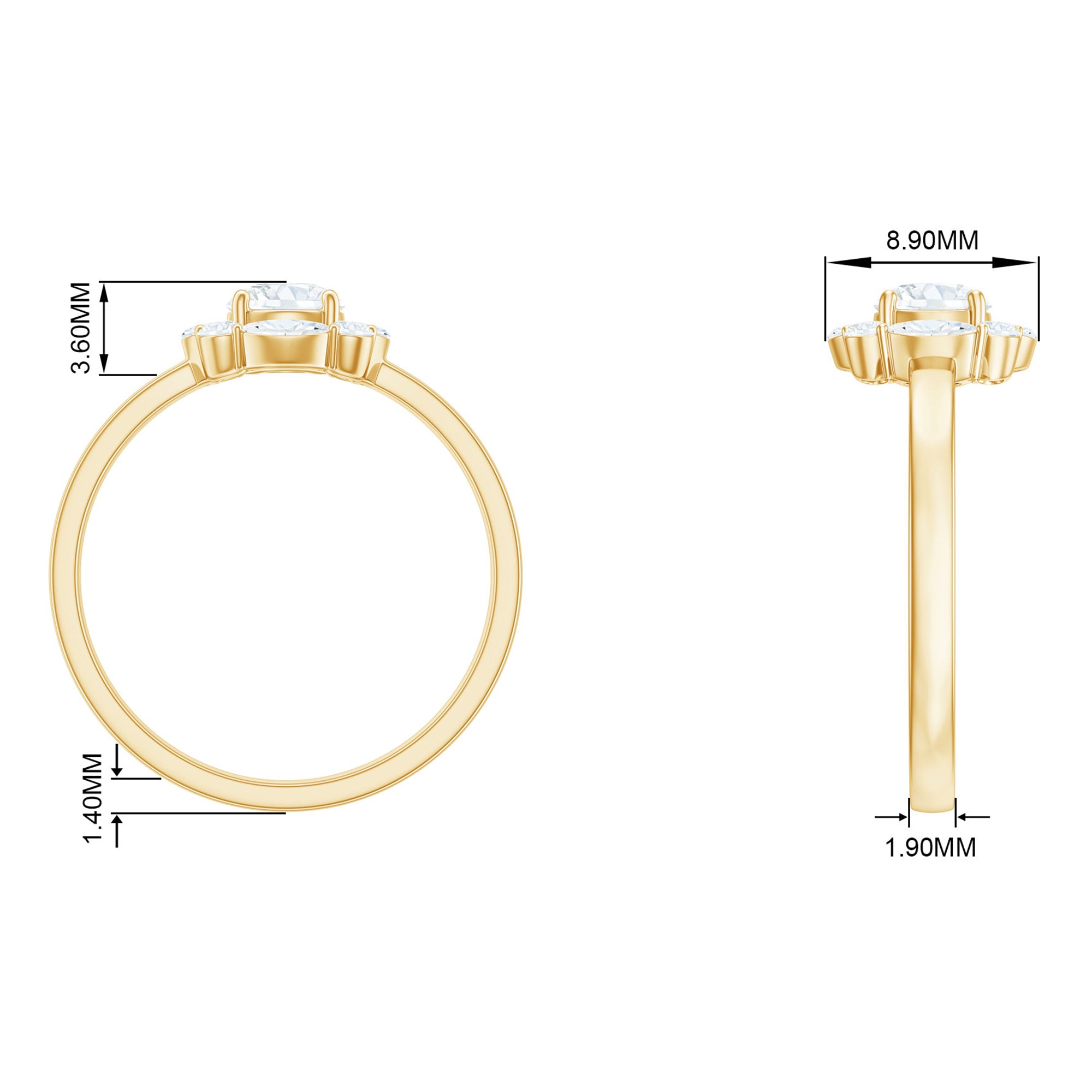 1 CT Round and Marquise Moissanite Minimal Engagement Ring in Prong Setting Moissanite - ( D-VS1 ) - Color and Clarity - Rosec Jewels