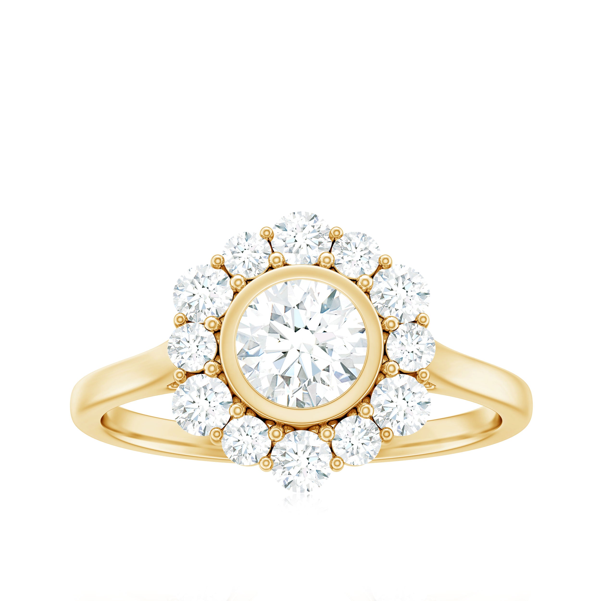 Round Moissanite Statement Engagement Ring with Halo Moissanite - ( D-VS1 ) - Color and Clarity - Rosec Jewels