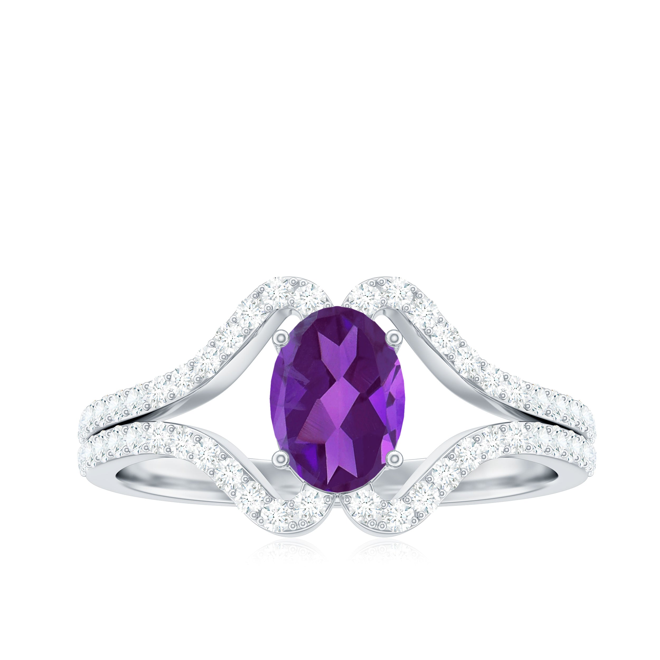 Designer Amethyst Engagement Ring with Diamond Amethyst - ( AAA ) - Quality - Rosec Jewels