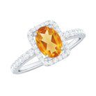 Oval Cut Citrine Engagement Ring with Moissanite Halo Citrine - ( AAA ) - Quality - Rosec Jewels