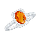 Oval Cut Fire Opal Engagement Ring with Diamond Halo Fire Opal - ( AAA ) - Quality - Rosec Jewels