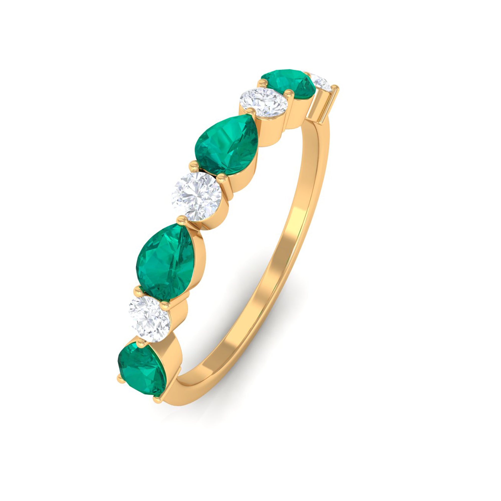 0.75 CT Pear Emerald and Moissanite Alternate Half Eternity Ring Emerald - ( AAA ) - Quality - Rosec Jewels