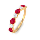 Pear Shaped Lab-Created Ruby and Moissanite Alternate Half Eternity Ring Lab Created Ruby - ( AAAA ) - Quality - Rosec Jewels