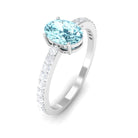 Oval Aquamarine Solitaire Engagement Ring with Diamond Aquamarine - ( AAA ) - Quality - Rosec Jewels