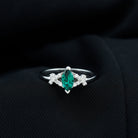 3/4 CT Marquise Cut Created Emerald Solitaire Ring with Diamond Lab Created Emerald - ( AAAA ) - Quality - Rosec Jewels