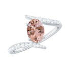 Oval Morganite Solitaire Bypass Ring with Diamond Morganite - ( AAA ) - Quality - Rosec Jewels