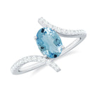 Oval Aquamarine Solitaire Bypass Ring with Diamond Aquamarine - ( AAA ) - Quality - Rosec Jewels