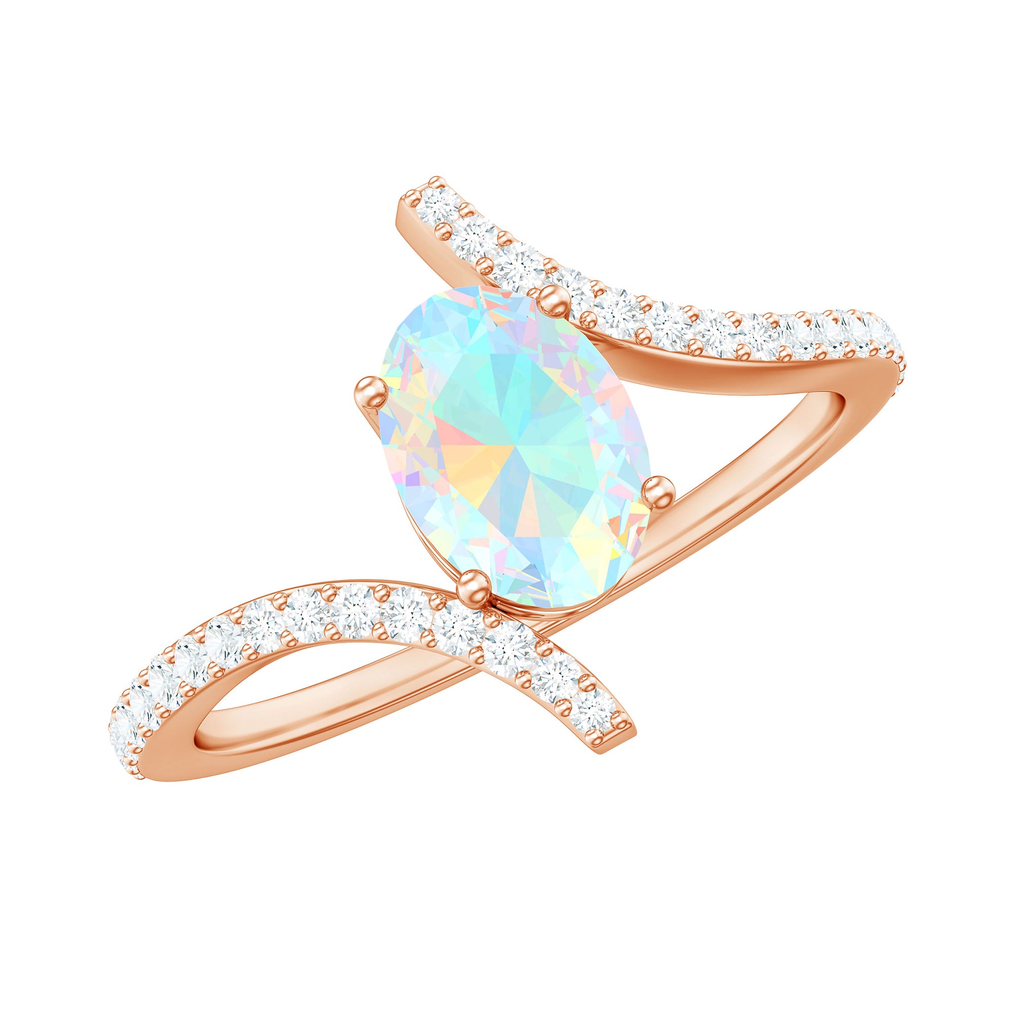 1.25 CT Oval Ethiopian Opal Solitaire Bypass Ring with Diamond Ethiopian Opal - ( AAA ) - Quality - Rosec Jewels