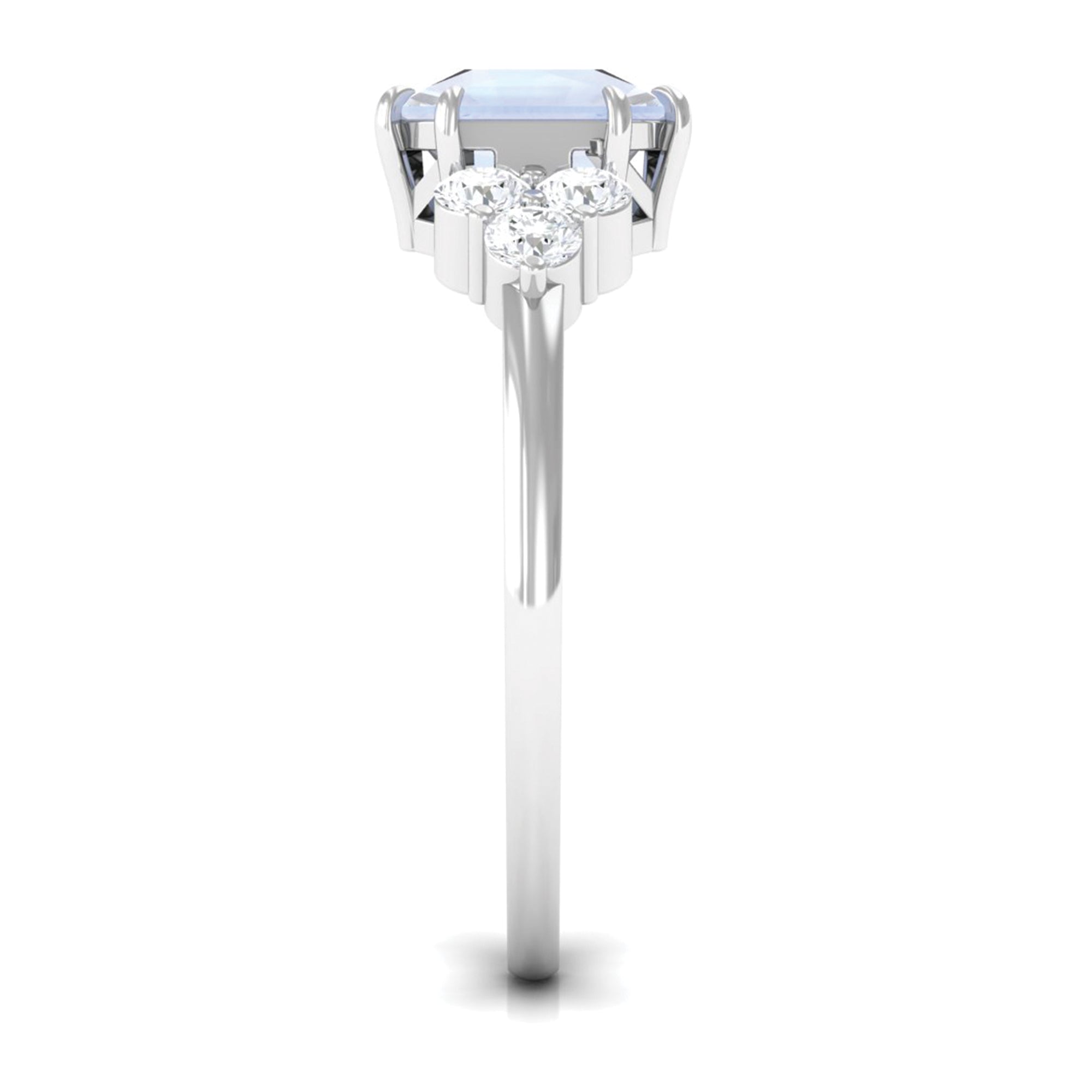 Asscher Cut Moonstone Solitaire Engagement Ring with Diamond Trio Moonstone - ( AAA ) - Quality - Rosec Jewels