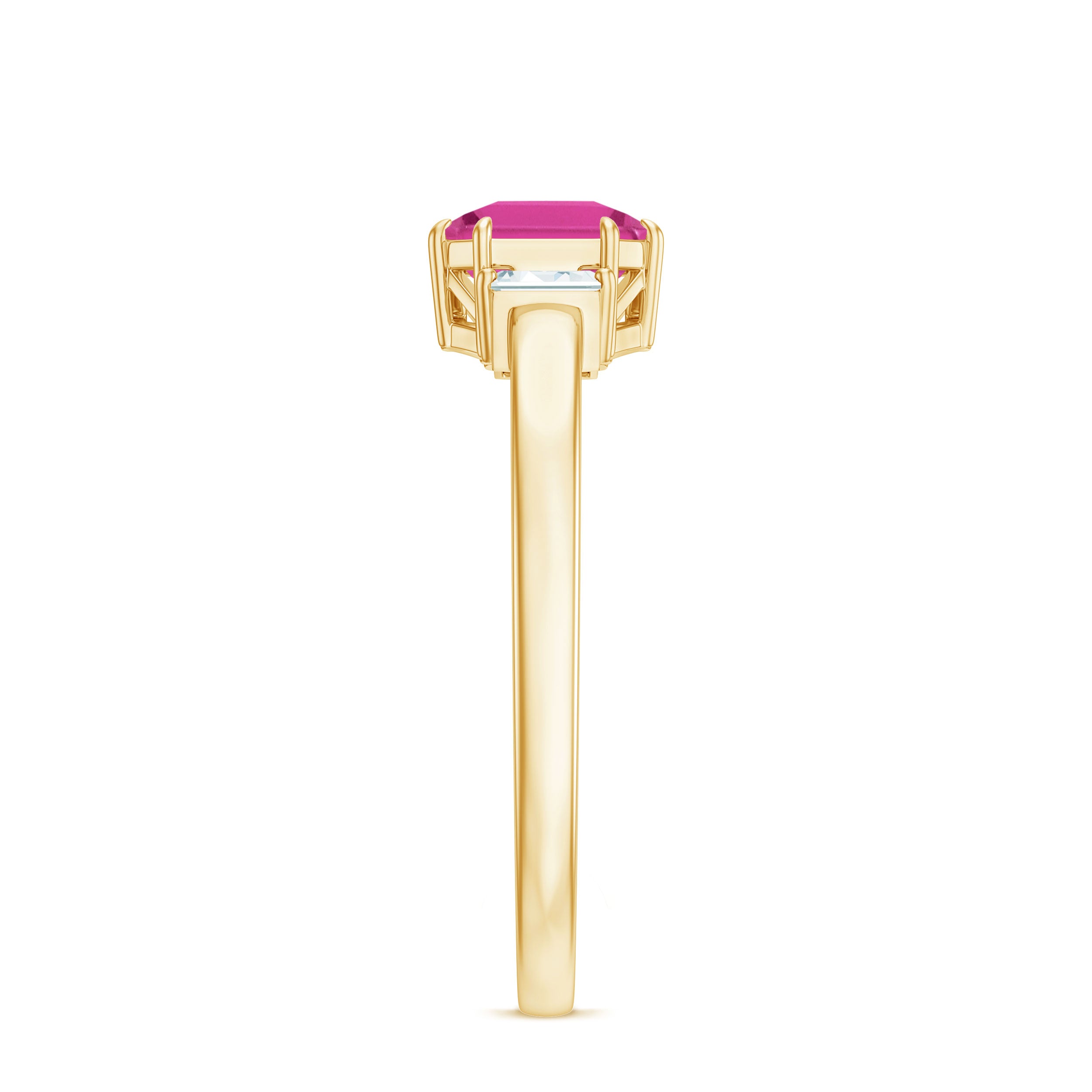 Asscher Cut Pink Tourmaline Solitaire Ring with Diamond Pink Tourmaline - ( AAA ) - Quality - Rosec Jewels