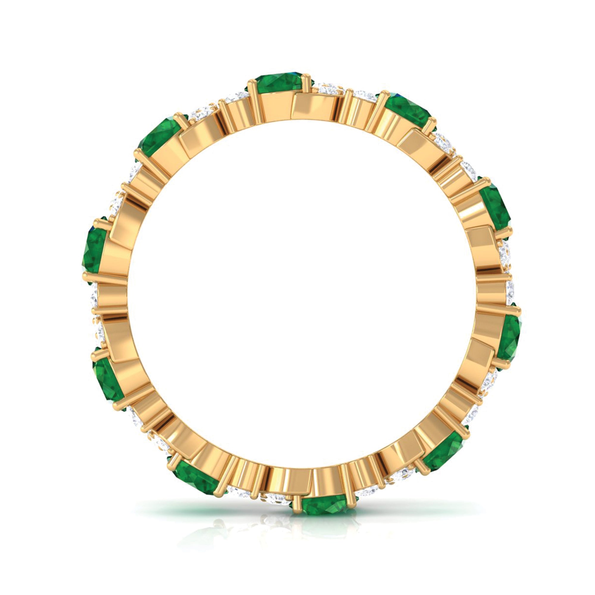 Round Created Emerald Classic Eternity Band Ring with Diamond Lab Created Emerald - ( AAAA ) - Quality - Rosec Jewels