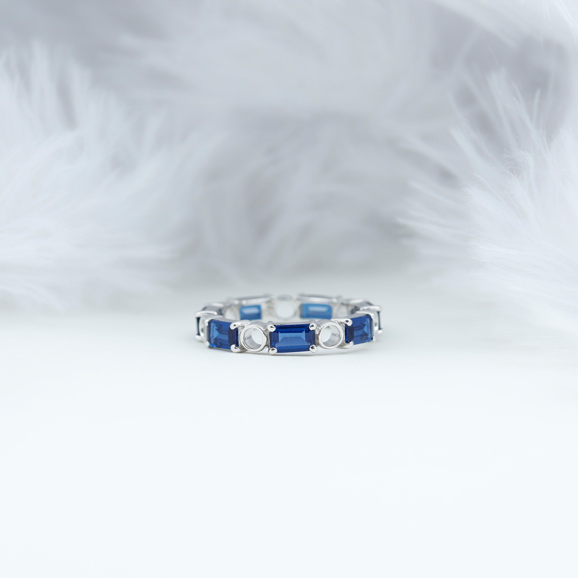 Octagon Cut Created Blue Sapphire East West Eternity Band Ring Lab Created Blue Sapphire - ( AAAA ) - Quality - Rosec Jewels