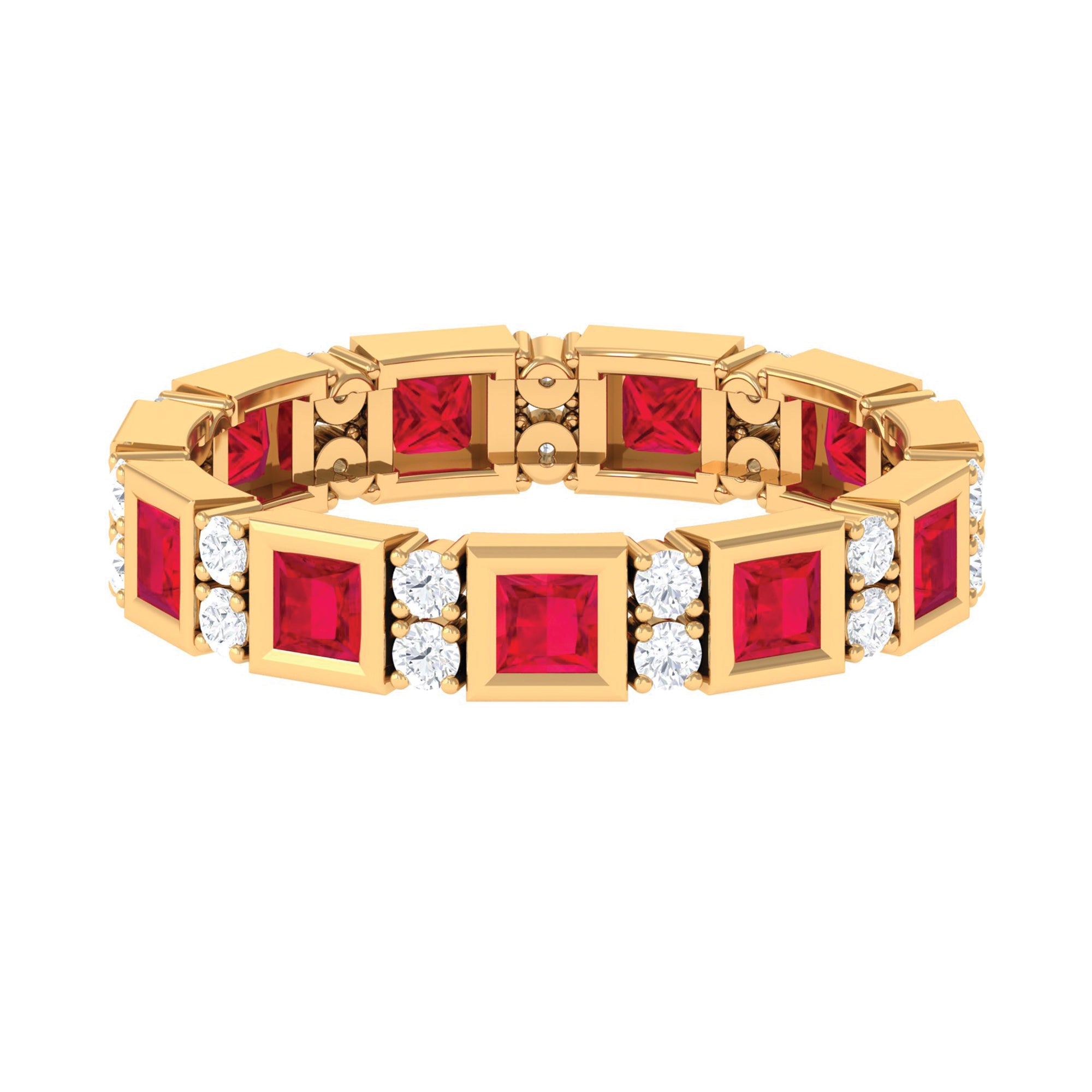2 CT Princess Cut Created Ruby Full Eternity Ring with Moissanite Lab Created Ruby - ( AAAA ) - Quality - Rosec Jewels