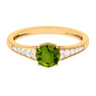 Round Peridot Solitaire Ring with Diamond Side Stones Peridot - ( AAA ) - Quality - Rosec Jewels