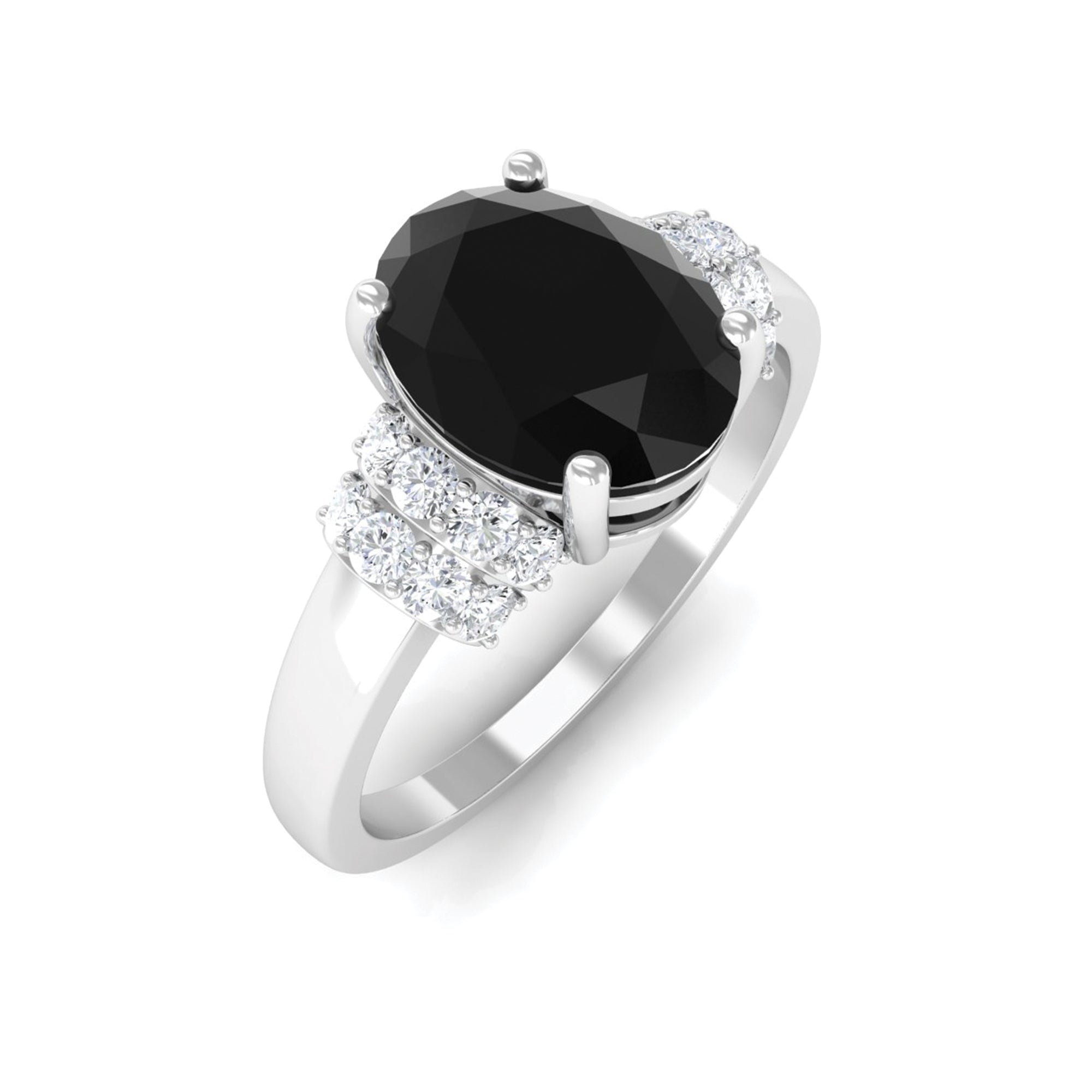 Created Black Diamond and Diamond Oval Engagement Ring Lab Created Black Diamond - ( AAAA ) - Quality - Rosec Jewels