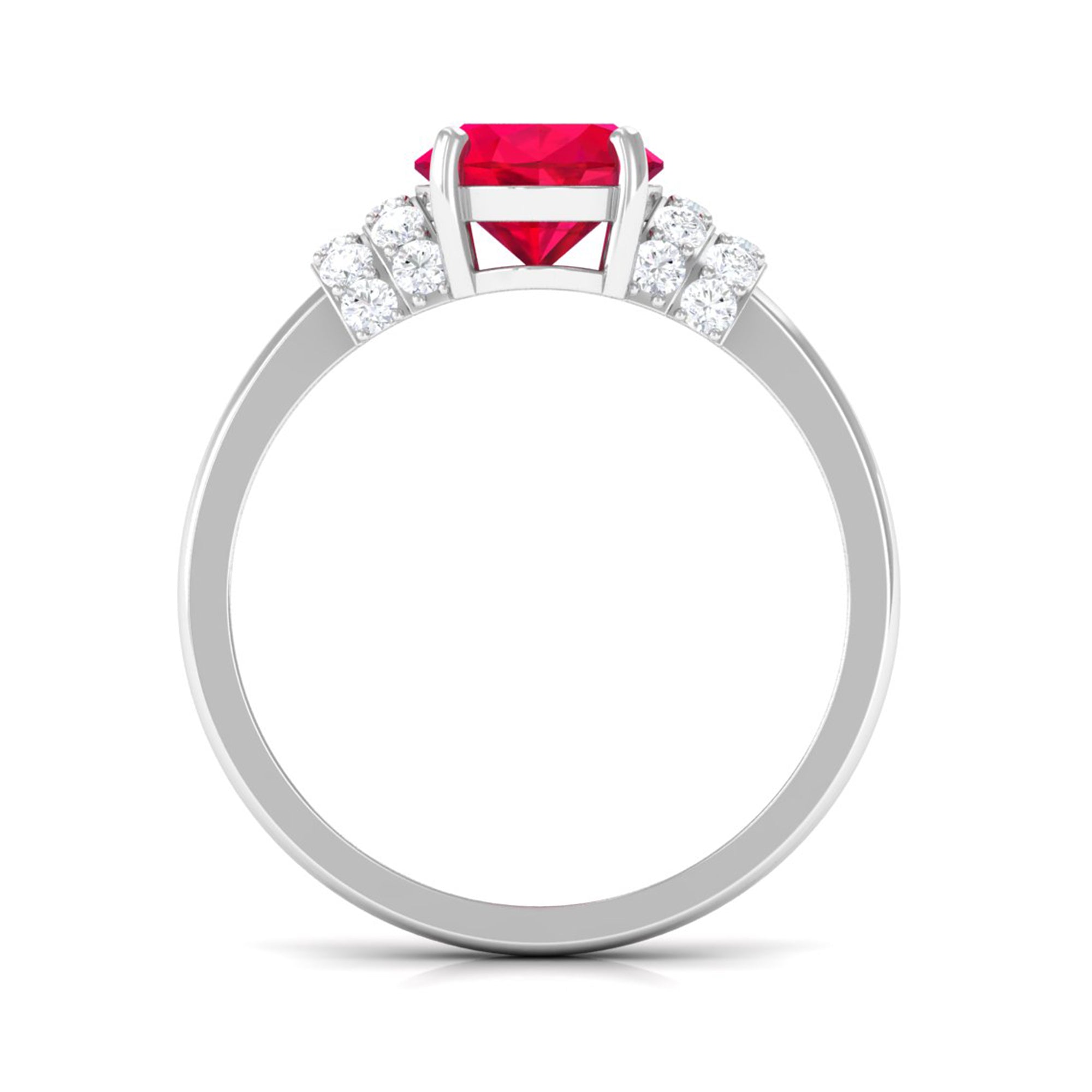 Created Ruby Oval Engagement Ring with Diamond Lab Created Ruby - ( AAAA ) - Quality - Rosec Jewels