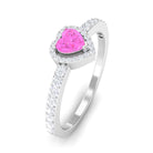 Heart Shape Pink Sapphire Engagement Ring with Diamond Halo Pink Sapphire - ( AAA ) - Quality - Rosec Jewels