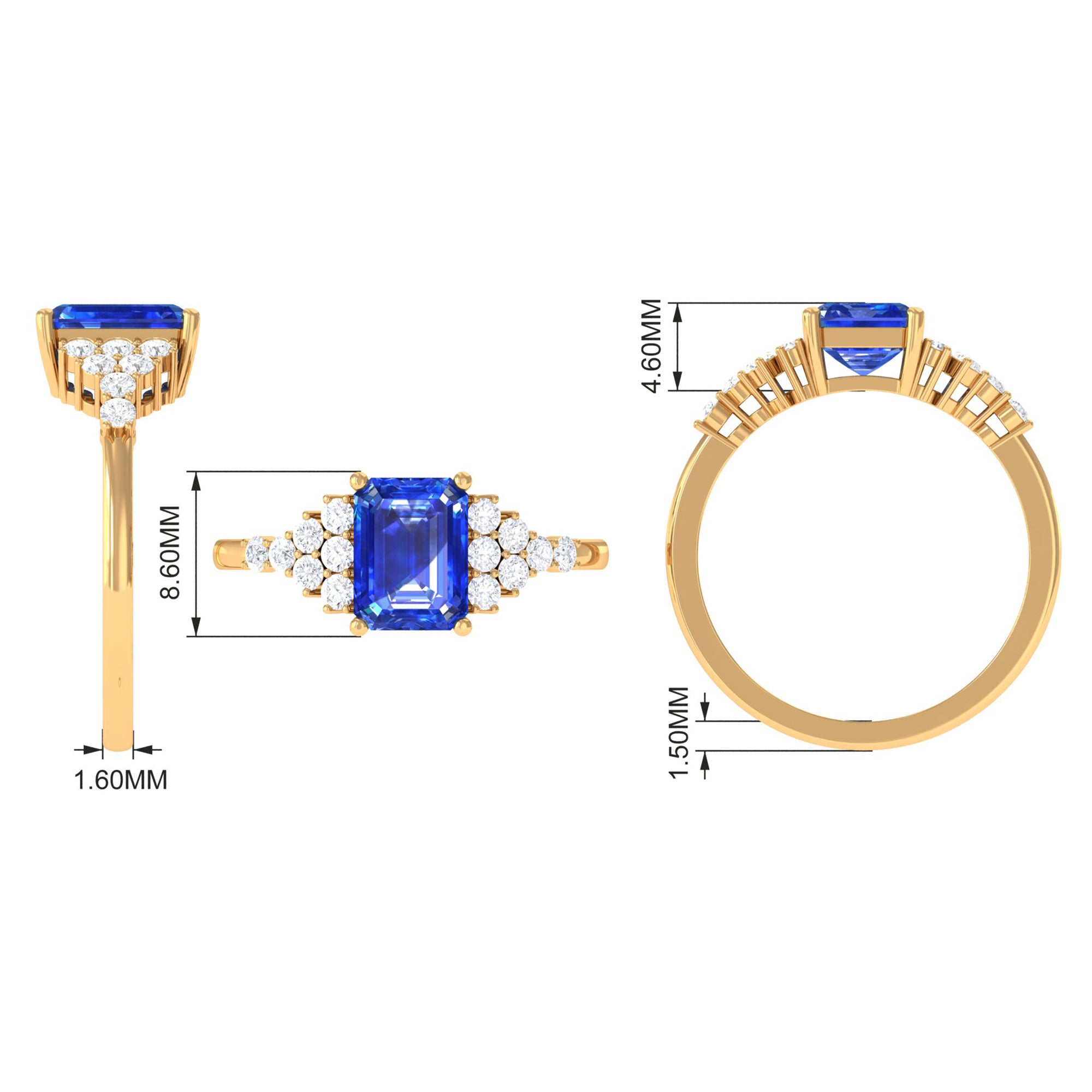 Octagon Cut Created Blue Sapphire Engagement Ring with Diamond Side Stones Lab Created Blue Sapphire - ( AAAA ) - Quality - Rosec Jewels