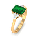 Octagon Created Emerald Solitaire Engagement Ring with Diamond Trio Lab Created Emerald - ( AAAA ) - Quality - Rosec Jewels