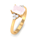 Emerald Cut Rose Quartz Solitaire Engagement Ring with Diamond Trio Rose Quartz - ( AAA ) - Quality - Rosec Jewels