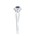 Created Blue Sapphire and Diamond Flower Engagement Ring with Split Shank Lab Created Blue Sapphire - ( AAAA ) - Quality - Rosec Jewels