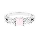 1 CT Split Shank Rose Quartz and Diamond Engagement Ring Rose Quartz - ( AAA ) - Quality - Rosec Jewels