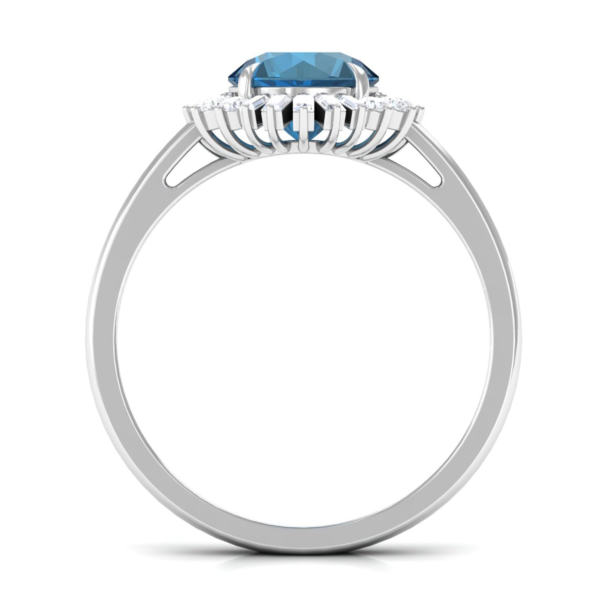 Claw Set London Blue Topaz Cocktail Ring with Diamond Halo London Blue Topaz - ( AAA ) - Quality - Rosec Jewels