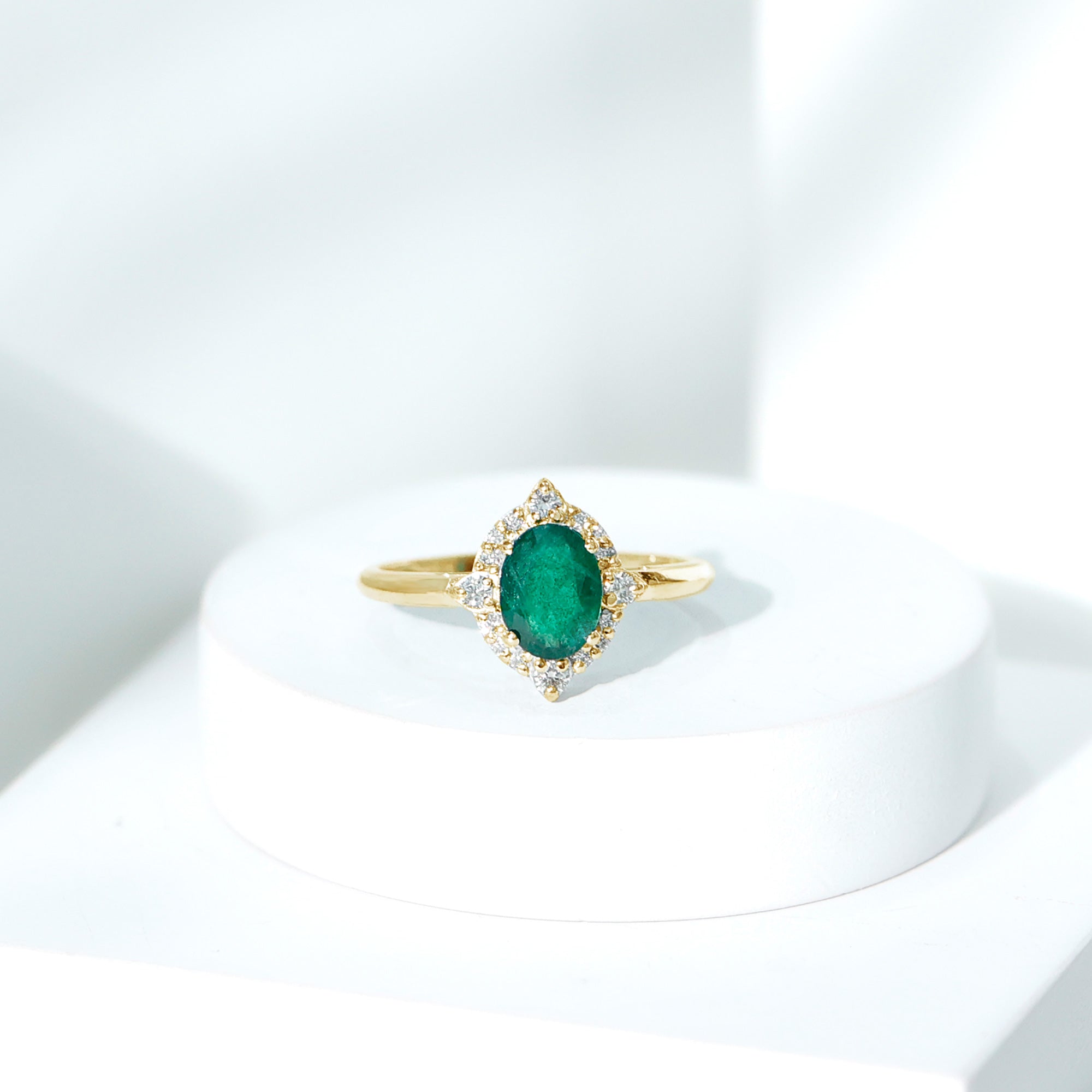 Oval Shape Emerald Vintage Inspired Engagement Ring with Diamond Emerald - ( AAA ) - Quality - Rosec Jewels