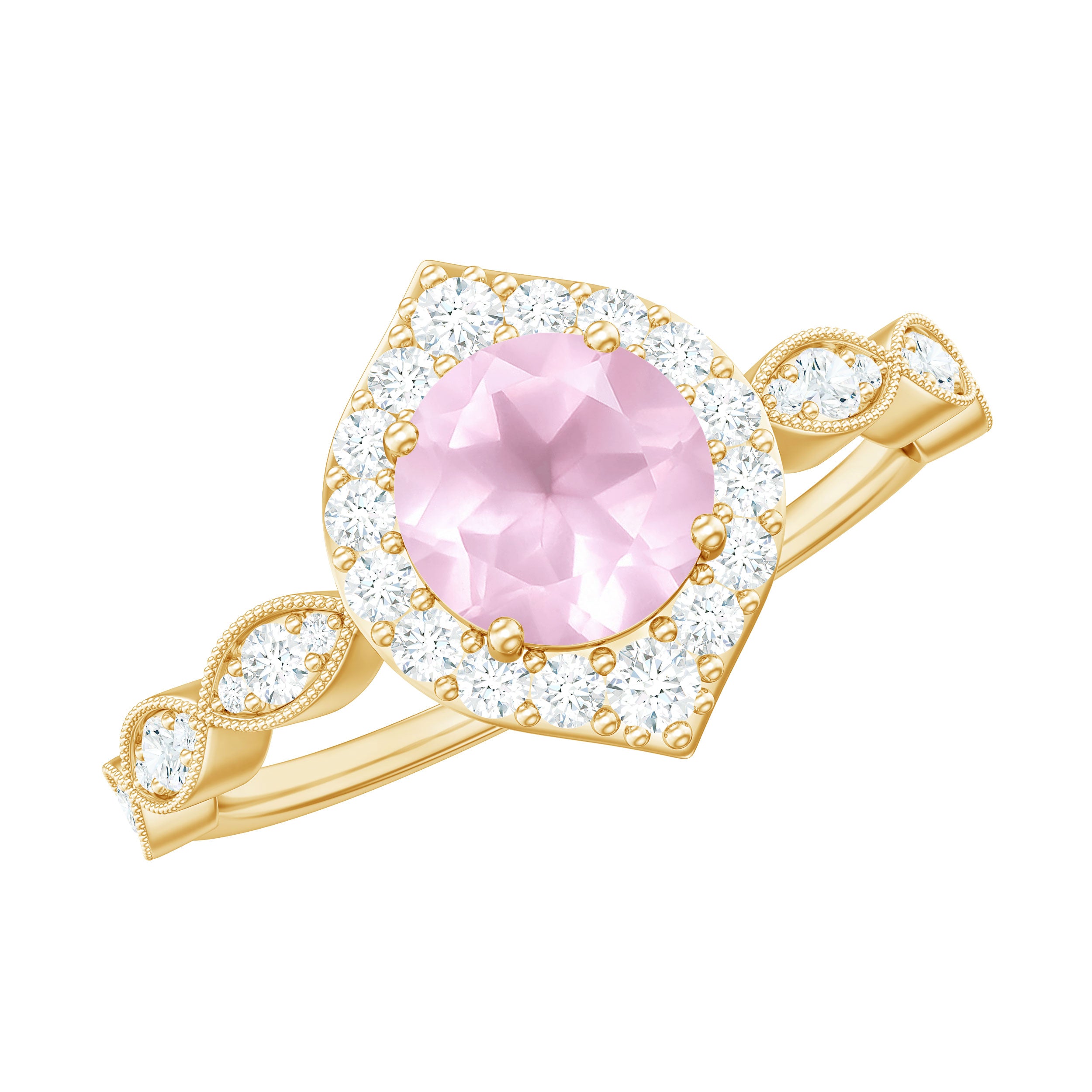 1.25 CT Vintage Rose Quartz Engagement Ring with Diamond Accent Rose Quartz - ( AAA ) - Quality - Rosec Jewels