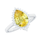 Cocktail Halo Ring with Created Yellow Sapphire and Diamond Lab Created Yellow Sapphire - ( AAAA ) - Quality - Rosec Jewels