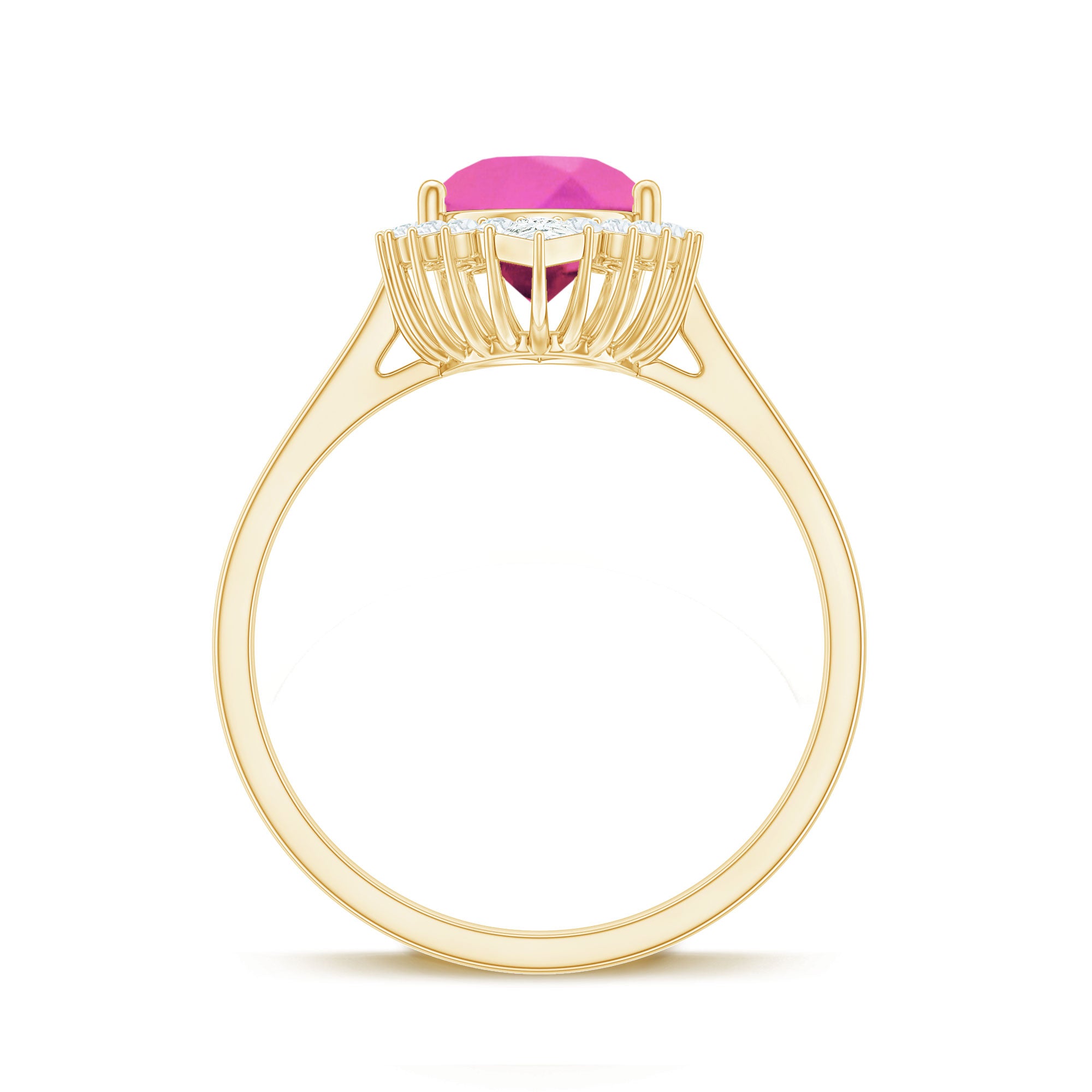 Pear Created Pink Sapphire Cocktail Halo Ring with Diamond Lab Created Pink Sapphire - ( AAAA ) - Quality - Rosec Jewels