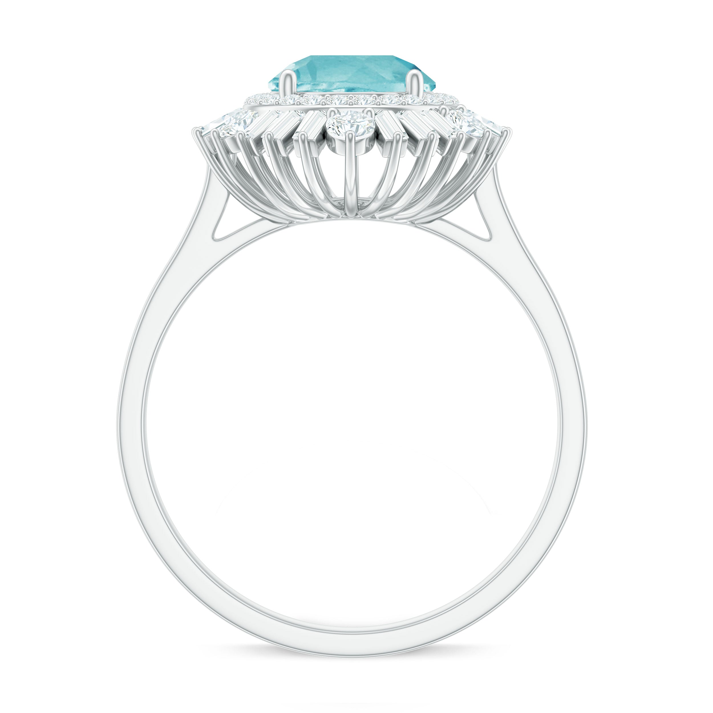 2 CT Round Sky Blue Topaz Cocktail Ring with Moissanite Double Halo Sky Blue Topaz - ( AAA ) - Quality - Rosec Jewels