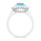 Round Swiss Blue Topaz Cocktail Ring with Moissanite Double Halo Swiss Blue Topaz - ( AAA ) - Quality - Rosec Jewels