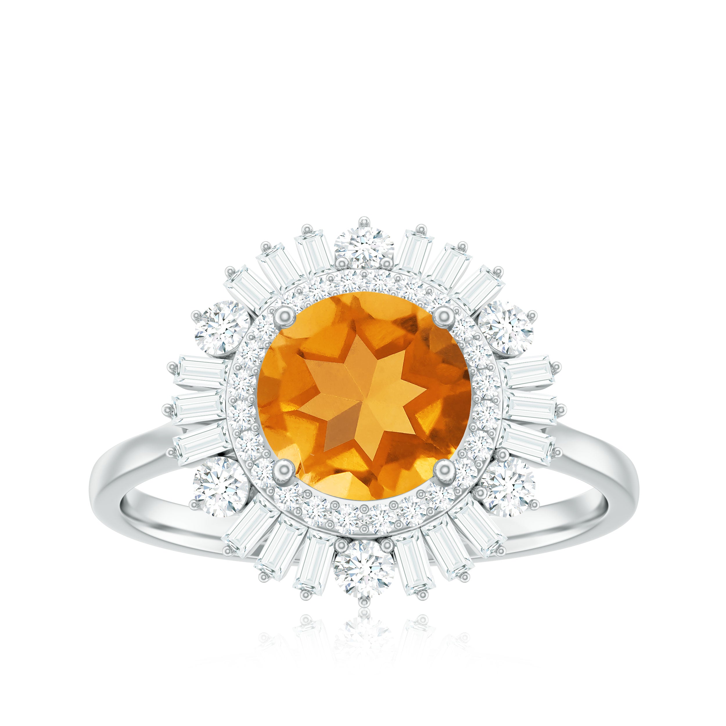 2 CT Round Citrine Cocktail Ring with Moissanite Double Halo Citrine - ( AAA ) - Quality - Rosec Jewels