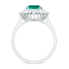 Round Created Emerald Cocktail Ring with Moissanite Double Halo Lab Created Emerald - ( AAAA ) - Quality - Rosec Jewels