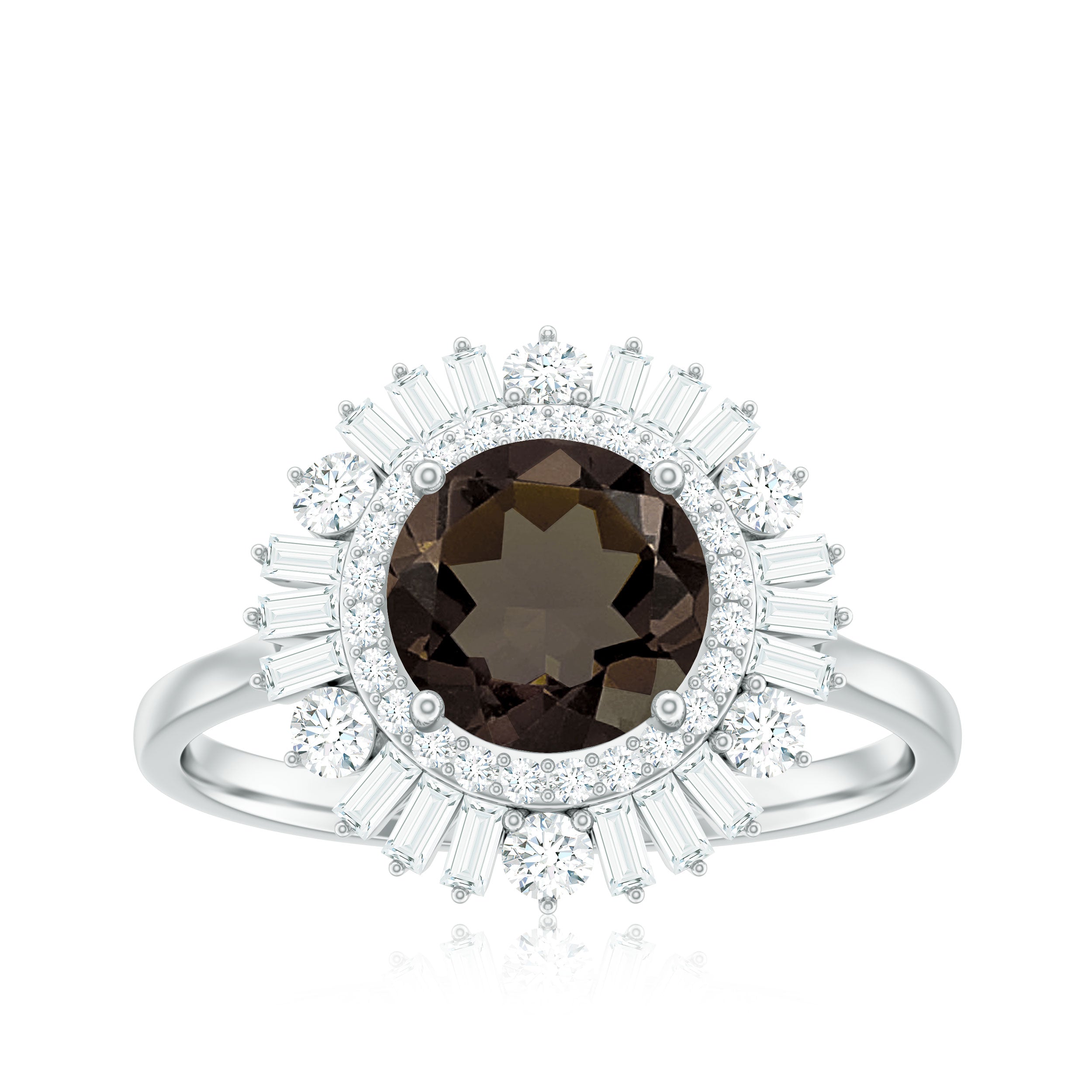 2.50 CT Round Smoky Quartz Cocktail Ring with Moissanite Double Halo Smoky Quartz - ( AAA ) - Quality - Rosec Jewels