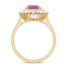 2 CT Round Pink Tourmaline Cocktail Ring with Moissanite Double Halo Pink Tourmaline - ( AAA ) - Quality - Rosec Jewels