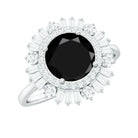 Black Onyx Cocktail Engagement Ring with Moissanite Double Halo Black Onyx - ( AAA ) - Quality - Rosec Jewels