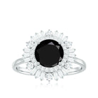 Black Onyx Cocktail Engagement Ring with Moissanite Double Halo Black Onyx - ( AAA ) - Quality - Rosec Jewels