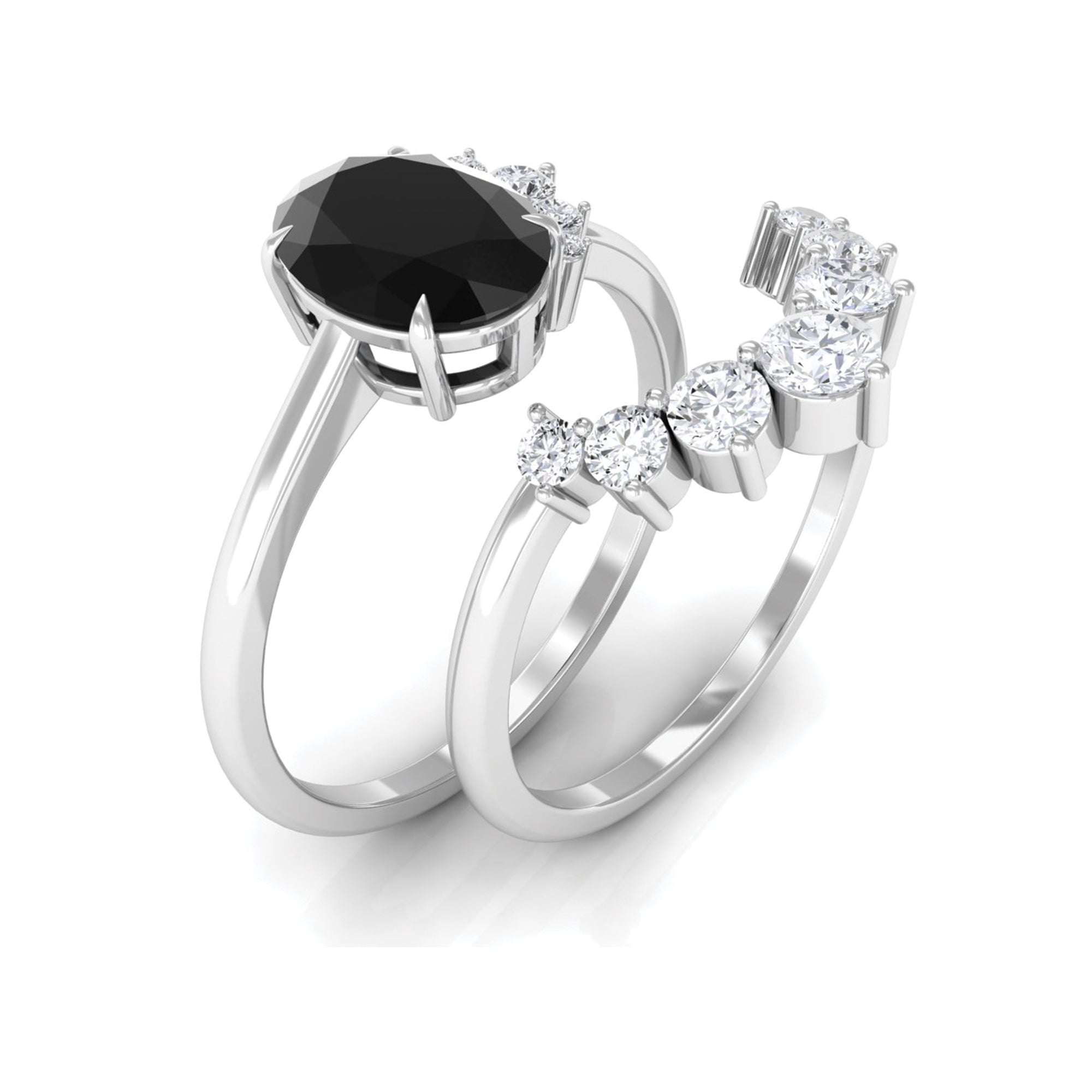 Created Black Diamond and Diamond Engagement Enhancer Ring Set Lab Created Black Diamond - ( AAAA ) - Quality - Rosec Jewels