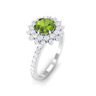 Round Peridot Statement Engagement Ring with Moissanite Cluster Halo Peridot - ( AAA ) - Quality - Rosec Jewels