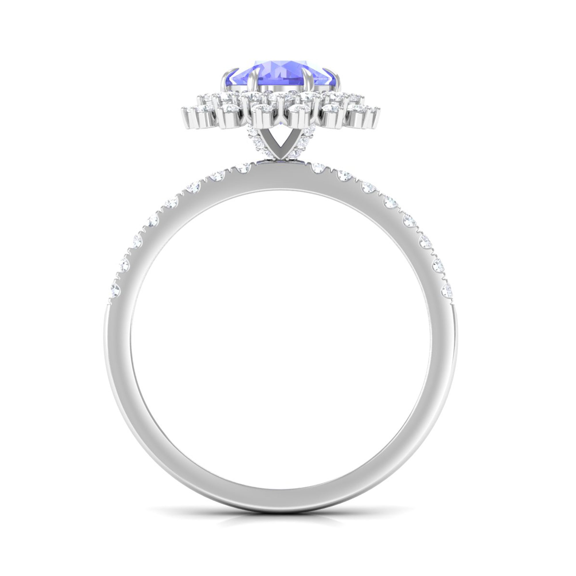 2 CT Round Tanzanite Statement Engagement Ring with Diamond Tanzanite - ( AAA ) - Quality - Rosec Jewels