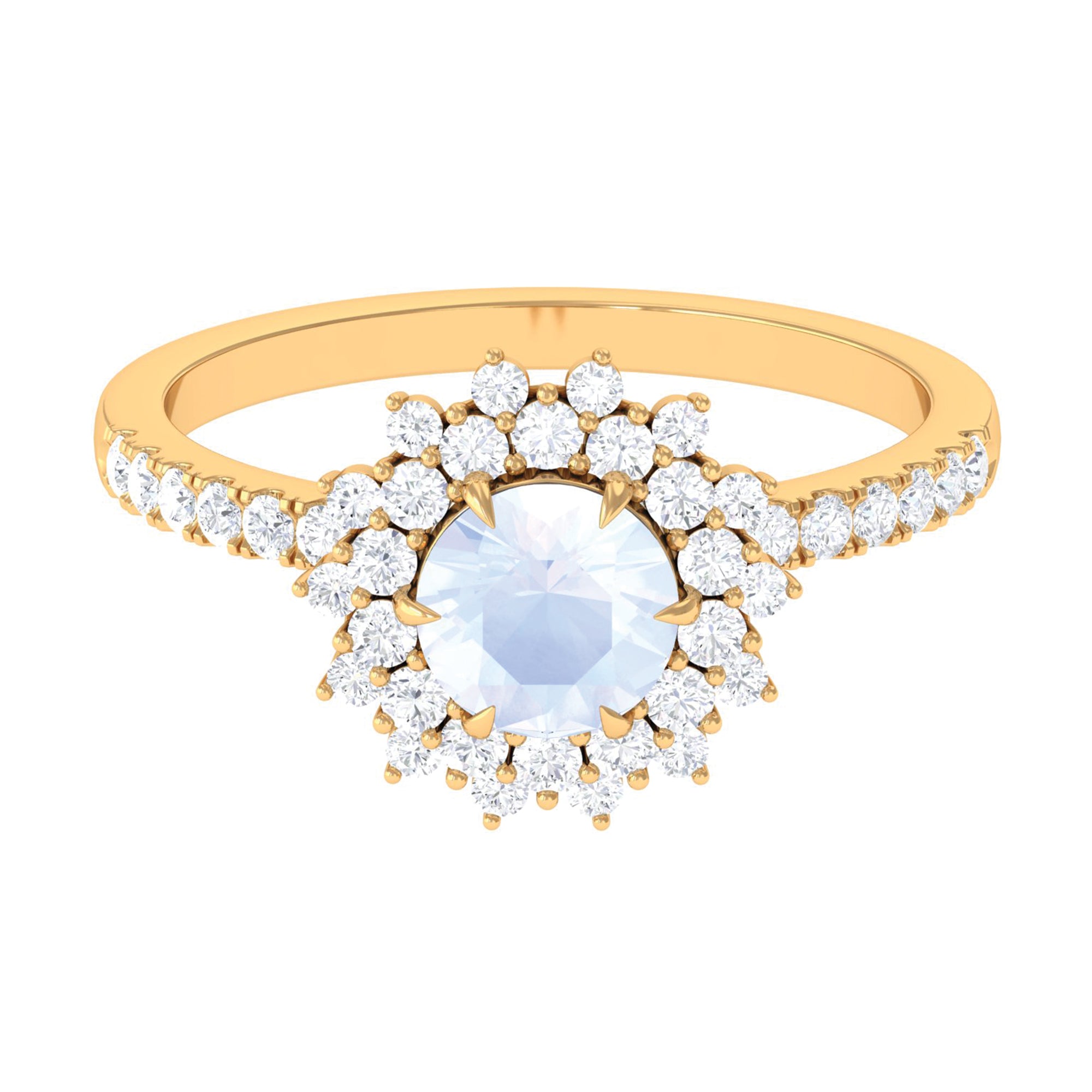 1.5 CT Round Moonstone Statement Engagement Ring with Moissanite Moonstone - ( AAA ) - Quality - Rosec Jewels